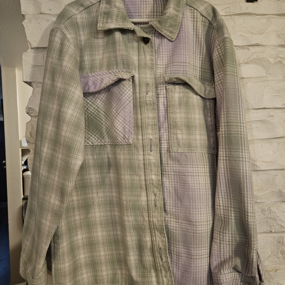 Wonder Nation Green and Purple Plaid Button Down Shirt